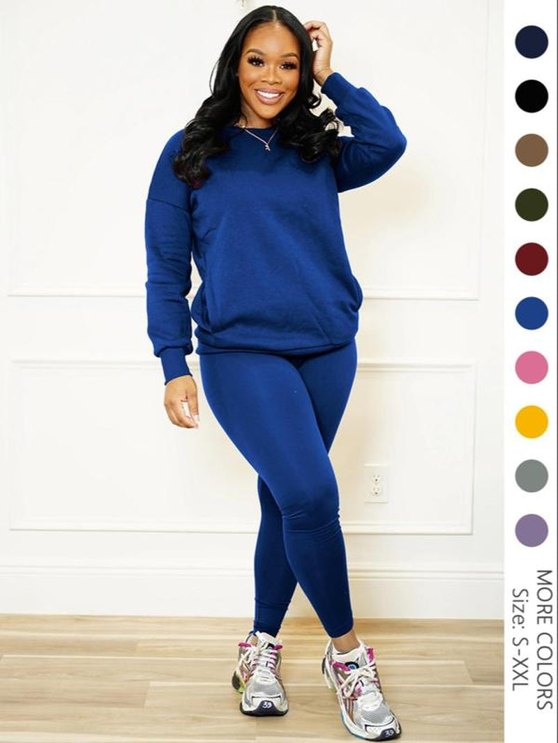 Drop Shoulder Sweatshirt & Elastic Waist Pants Set