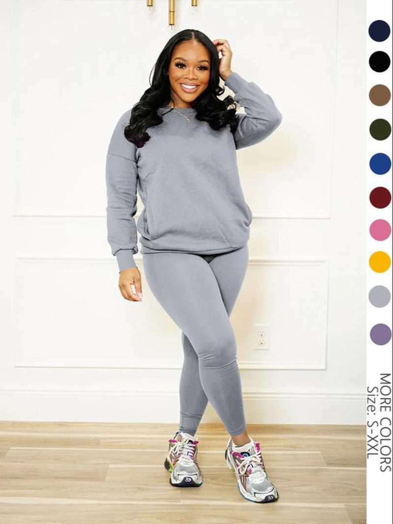 Drop Shoulder Sweatshirt & Elastic Waist Pants Set