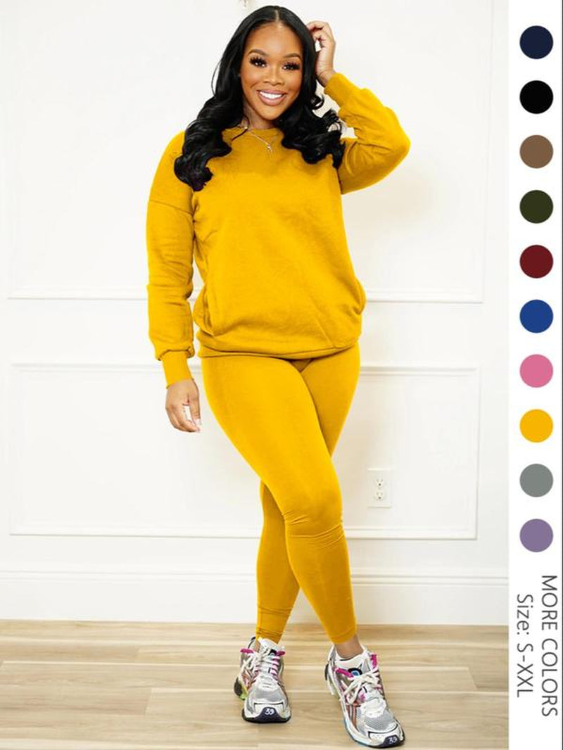 Drop Shoulder Sweatshirt & Elastic Waist Pants Set